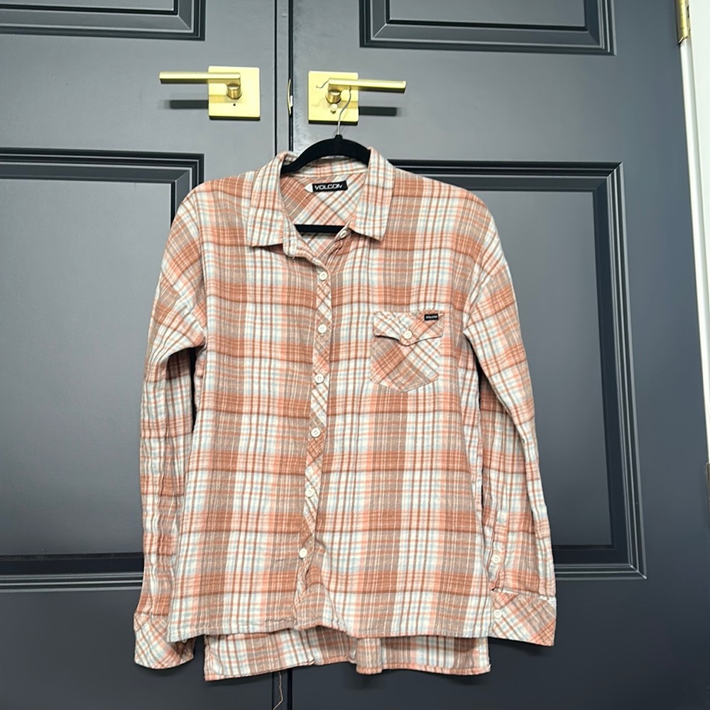 Volcom Blue and Burnt Orange Flannel